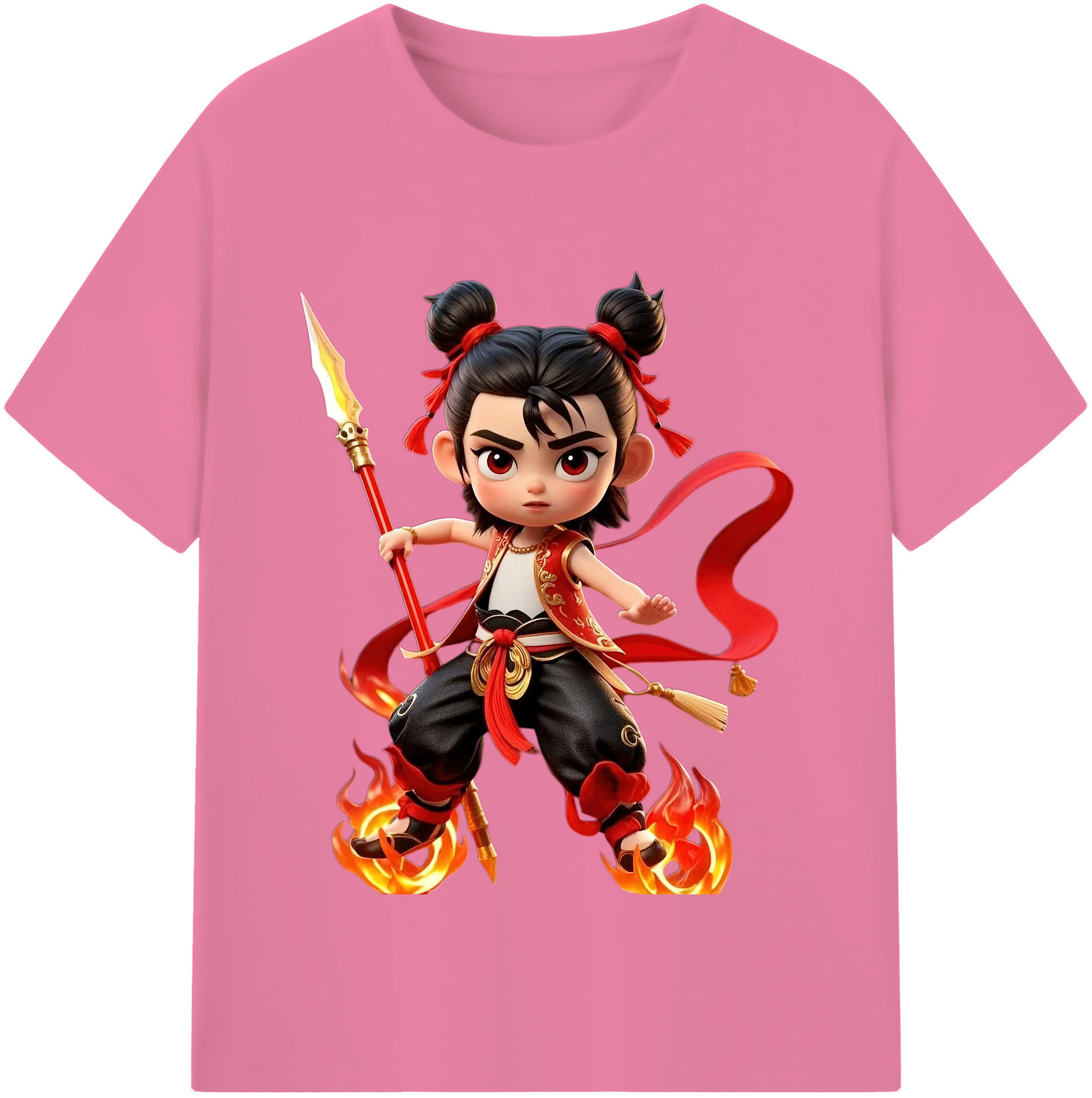 （画像用） Ne Zha 2 ナタ 魔童の大暴れ 綿100％半袖Tシャツ（フロントプリント）